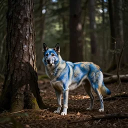 a blue dingo lurking in the forest