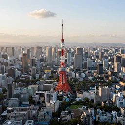 a bird eye view photoshoot of tokyo city from above, small cloud, golden hour, dramatic lightning, enchanted, golden hour time, sunrise, trending on artstation