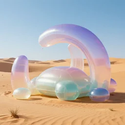 cyberpunk touareg, by ruan jia, weldon casey, ralph mcquarrie. smooth gradients, transparent inflatable structures in akakus desert.