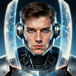 robot as a realistic scifi cyberpunk knight, closeup portrait art by donato giancola and greg rutkowski, vintage retro scifi, realistic face, digital art, trending on artstation, glowing energy shielf, symmetry!!!