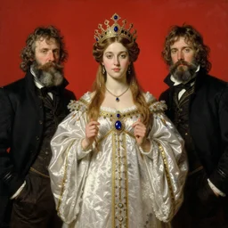 solomon Joseph Solomon and Richard Schmid and Jeremy Lipking victorian genre painting portrait painting of a young beautiful woman queen of the sky in fantasy costume, red background