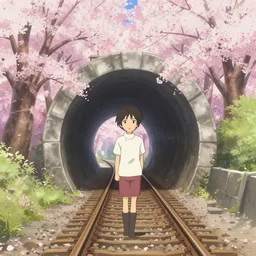 tunnel, sakura, railway, by shunji dodo, 8 k resolution, high quality