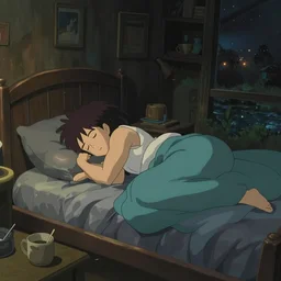 beautiful scene render of a person sleeping alone on the moon river, dimly lit bedroom, perfectly shaded, atmospheric lighting, style of makoto shinkai and peter mohrbacher, studio ghibli. artgerm, karol bak, beeple, animation style, 8 k hd, ultra wide angle, hyper detailed