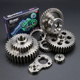 soft metal gears weapons with neon kits package, realistic photo,