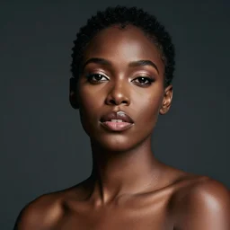 Photo of a black woman,pretty make up, bold, self confidence, cinematic, focus
