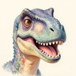 happy and cute face of hansome velociraptor, face only, big smile, pencil drawing, pastel, smooth, by marc simonetti