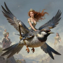 magical woman riding a sparrow bird, art by artgerm and greg rutkowski and magali villeneuve, d & d, fantasy, highly detailed, digital painting, trending on artstation, concept art, sharp focus, illustration