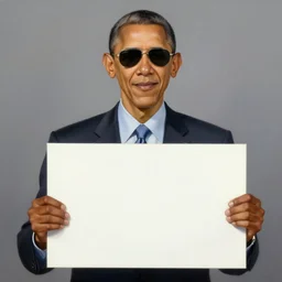 a painting of obama wearing sunglasses holding a blank sign