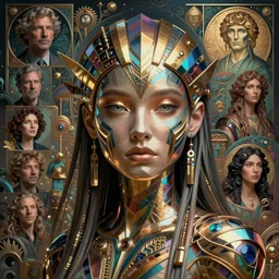 highly detailed surreal vfx portrait of a metallic chromatic geometric tribal young woman, behance, stephen bliss, unreal engine, greg rutkowski, loish, rhads, beeple, makoto shinkai and lois van baarle, ilya kuvshinov, rossdraws, tom bagshaw, alphonse mucha, global illumination, detailed and intricate environment