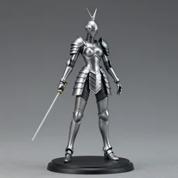 80mm, resin detailed model figure of a female wearing a silver mantis armor