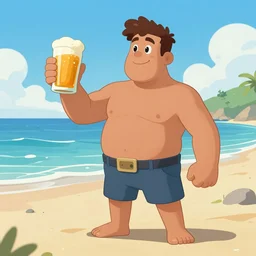 a power bi master on the beach and a beer in the right hand, artstation.