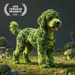 labradoodle with body made entirely of broccoli