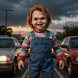screaming chucky stuck in traffic