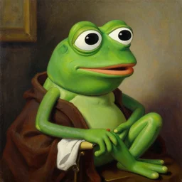 oil painting of pepe the frog as aristotle by leonardo da vinci