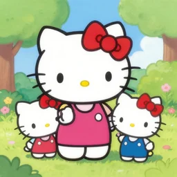 painting of hello kitty and sanrio characters playing outside on a sunny day, by artgerm