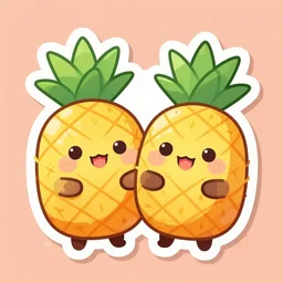 die cut sticker of anime chibi kawaii cute two smiling pineapples