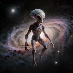 interstellar alien mega creature can be seen inbetween galaxies, James Web Telescope discovery, 8K