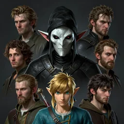 8 k headshot of godlike evil majora masked link with black phrygian cap made of shadow the hero of time by craig mullins, ilya kuvshinov, krenz cushart, epic, artgerm trending on artstation by edward hopper and dan mumford and wlop and rutkovsky, beksinski carl spitzweg moebius and tuomas kocar, intricate artwork by caravaggio, unreal engine 5, lumen, naniteb