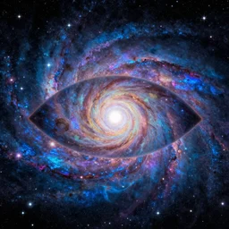 a beautiful vibrant iridescent galactic night sky, eye shaped spiral portal into another dimension, spiritual science, divinity, utopian, by david a. hardy, hana yata, kinkade, lisa frank,