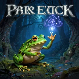 prog rock album cover of a wizard frog casting a world ending spell