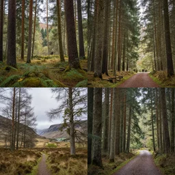 photograph by behance, instagram, art station, gamer magazine and national geographic of the 4 seasons collage photo split scene in scotland forest. collage photo split