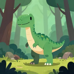 an illustration of a dinosaur kskw in the woods, trending on artstation, central composition, very cartoon, shape focus, high detailed, by anton fadeev xjpe