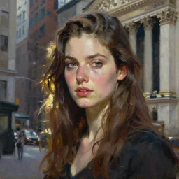 frazetta portrait painting of wall street , nighttime ,daytime , backlight , detailed visible brushmarks