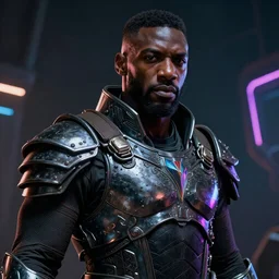 idris elba portrait, dystopia core, apocalyptic, armor, warrior, dramatic, sharp focus, fiction, neon, fantasy, hyper detailed, digital art, trending in artstation, cinematic lighting, studio quality, smooth render, unreal engine 5 rendered, octane rendered, art style and nixeu and wlop and krenz cushart