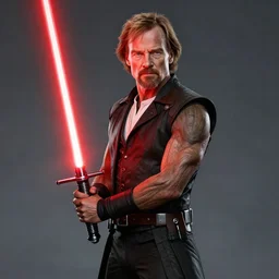 Walter White holding a red light saber, accurate anatomy, highly detailed, digital art, colored vibrantly