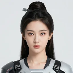 a beautiful asian woman with ancient chinese hairstyle with double eyelids, tech clothing, realistic hair, tacticool, symmetrical, sci - fi, highly detailed, holographic, smooth, intricate geometric background, digital illustration, kuvshinov ilya, james jean, rossdraws, frank franzzeta, sakimichan, jeremy lipking