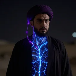 haram imam hossein, by rhads, 4 k, glowing blue veins, purple glowing wires