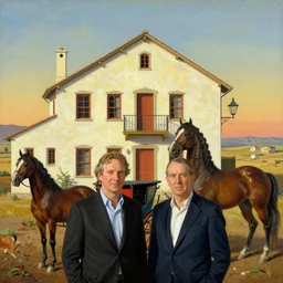 greg rutkowski and thomas kinkade, salvador dali, horse and carriage house
