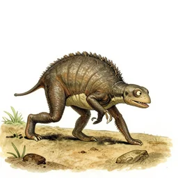 life taking its first steps onto land. new life evolutionary ancestor. Ancient creature. Illustrated by Maurice Sendak