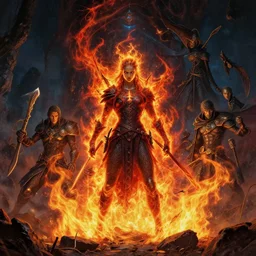 flame of chaos from elden ring by sandra chevrier, greg rutkowski, wlop, moebius and kilian eng, atmospheric, fine details, vivid, neon, masterpiece