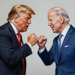 a beautiful painting of donald trump and joe biden in a fist fight, cinematic angle, studio lighting, movie concept, trending on artstation, octane render, 8 k, ultra high detail