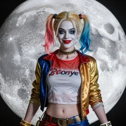cosplay on Harley Quinn on the moon, unreal engine, octane render, 8k, full body, high detail of the face