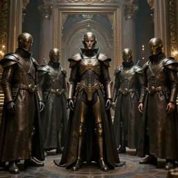 human experiment with machine high tech cyberpunk, vatican guards, elaborate detailed classic sci - fi design, cinematic lights