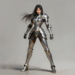 full body sexy girl metal armor dynamic poses painting by phuoc quan