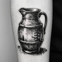 black and white tattoo design, stencil, jug of booze, by artgerm