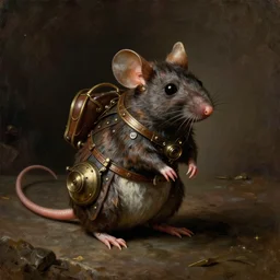 a steampunk mouse, realistic, oil painting by caravaggio, chiaroscuro, renaissance art, realistic, intricate textures, matte fantasy painting