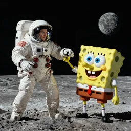 Buzz Aldrin punching moon conspiracy believer Spongebob