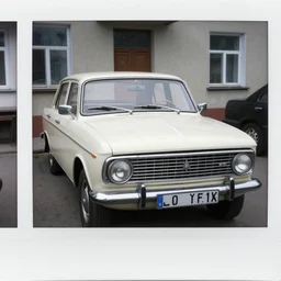a lomographic photo of old soviet car standing in typical soviet yard in small town, soviet suburbs on background, cinestill, bokeh, 1 9 8 0