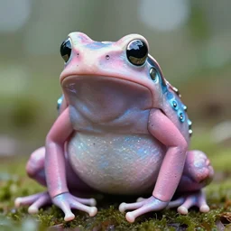 natural light, soft focus portrait of a cyberpunk anthropomorphic poison dart frog with soft synthetic pink skin, blue bioluminescent plastics, smooth shiny metal, elaborate ornate head piece, piercings, skin textures, by annie leibovitz, paul lehr