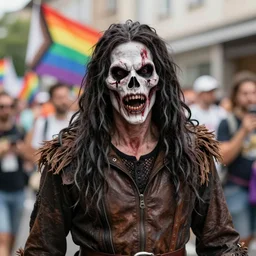 vigo the carpathian in a gay pride parade, portrait, trending on artstation, realistic, scary