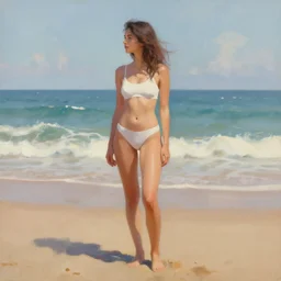 Expressive painting of girl standing on the beach, beautiful lighting, digital art by Krenz Cushart, trending on artstation