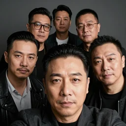 selfie, 5 men, highly detailed face, gangster style photograph