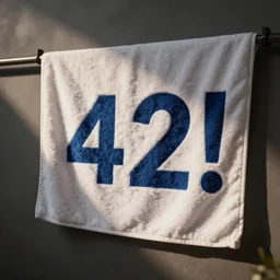 a towel with the number!! 4 2!! written on it,!! forty two!!