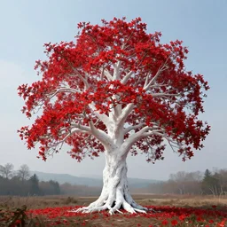 white tree with red flowers made by zdzisław beksinski, high quality, cinematic, 8 k