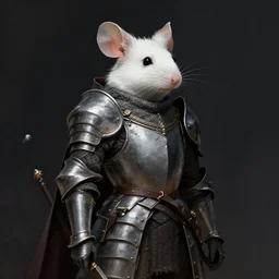 white mouse wearing medieval suit of armor, illustration, concept art, art by wlop, dark, moody, dramatic