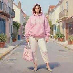 ( ( hunter schafer ) ) in the style of martine johanna and donato giancola, wearing a hoodie, standing in a township street, street fashion outfit,!! haute couture!!, full figure painting by martine johanna, david choe, ismail inceoglu, pastel color palette, sharp focus, detailed impasto, intricate, elegant, 2 4 mm lens